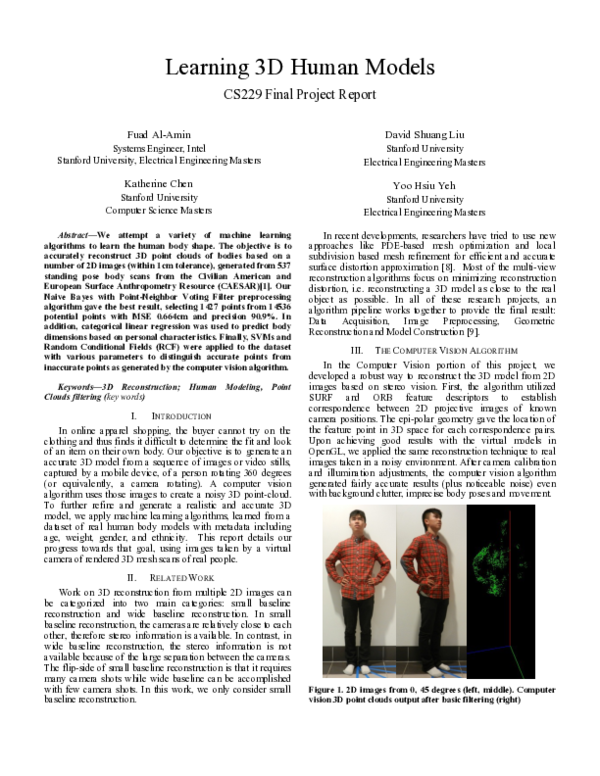 (PDF) Learning 3 D Human Models CS 229 Final Project Report