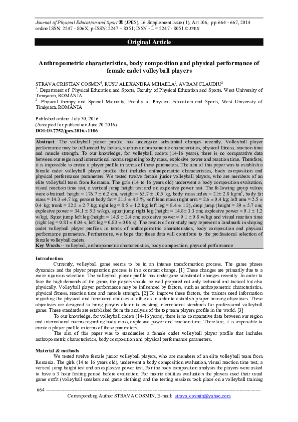 (PDF) Anthropometric characteristics, body composition and physical ...
