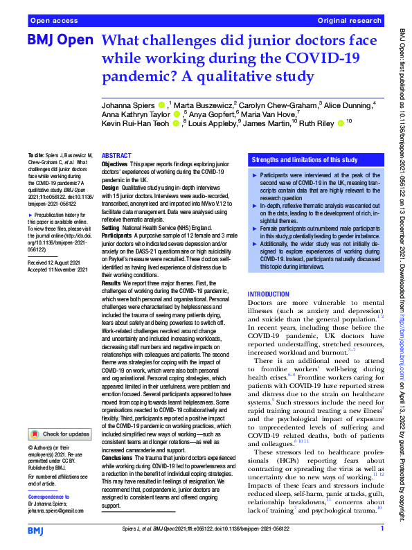 (PDF) What challenges did junior doctors face while working during the ...