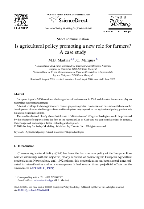 (PDF) Is agricultural policy promoting a new role for farmers?