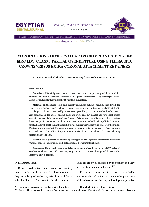 (PDF) Marginal Bone Level Evaluation of Implant Supported Kennedy Class ...