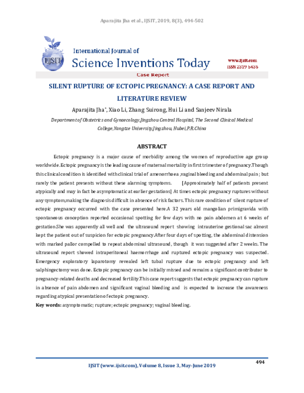 (PDF) Silent Rupture of Ectopic Pregnancy : A Case Report and ...