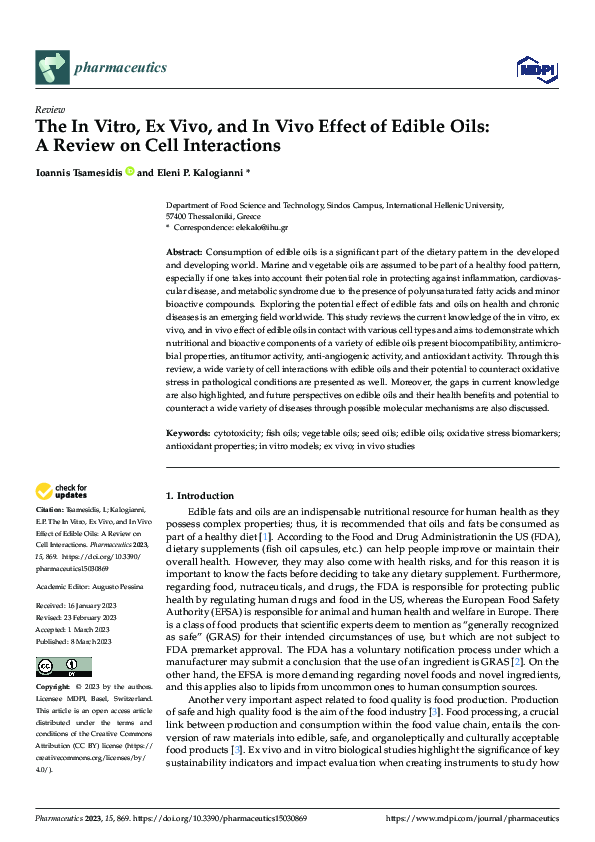 (PDF) The In Vitro, Ex Vivo, and In Vivo Effect of Edible Oils: A ...
