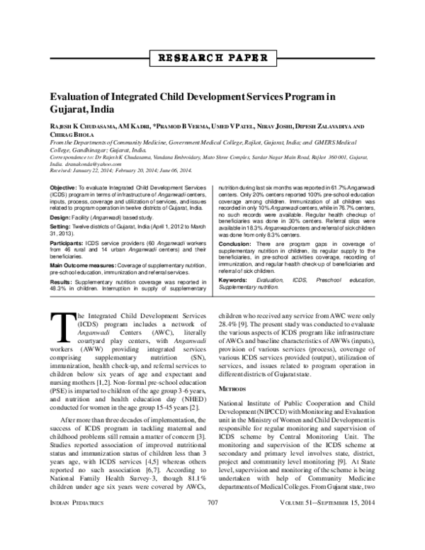(PDF) Evaluation of integrated child development services program in ...