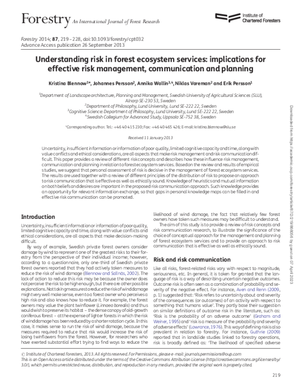 (PDF) Understanding risk in forest ecosystem services: implications for ...