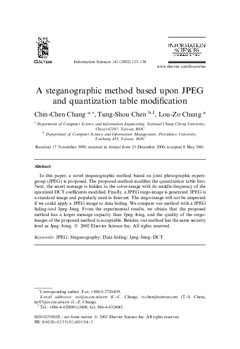(PDF) A steganographic method based upon JPEG and quantization table ...