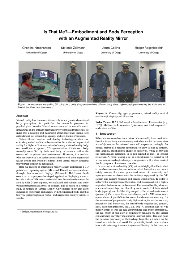 (PDF) Is That Me?—Embodiment and Body Perception with an Augmented ...