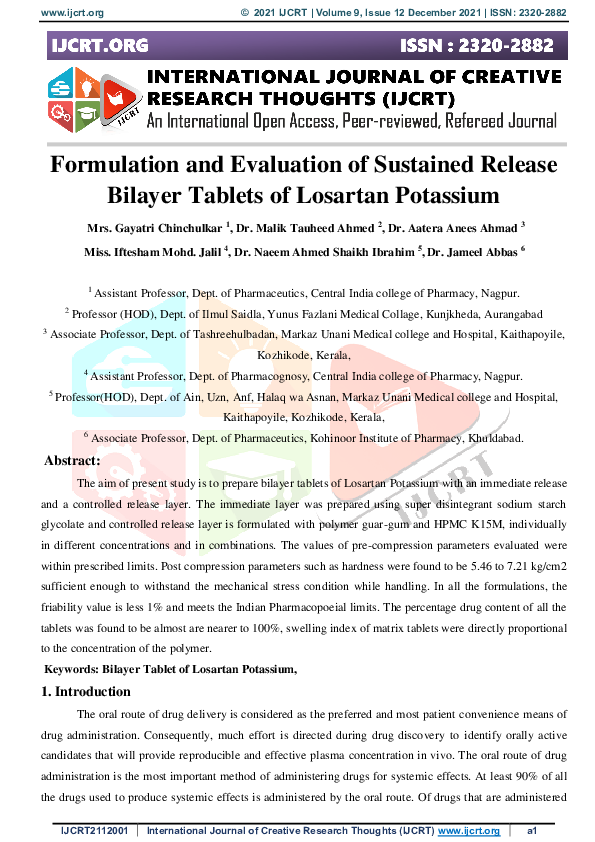 (PDF) Formulation and Evaluation of Sustained Release Bilayer Tablets ...