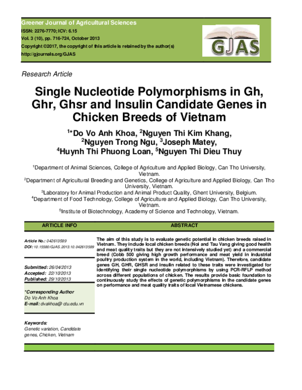 (PDF) Single Nucleotide Polymorphisms in Gh, Ghr, Ghsr and Insulin ...