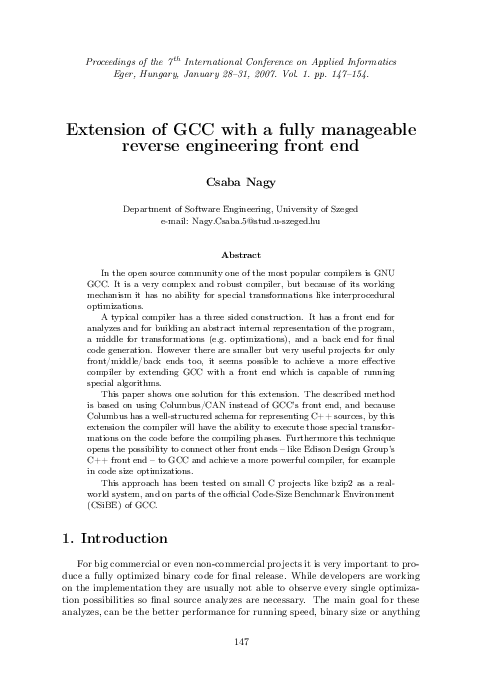 (PDF) Extension of GCC with a fully manageable reverse engineering ...