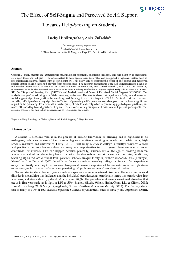 (PDF) The Effect of Self-Stigma and Perceived Social Support on Help ...