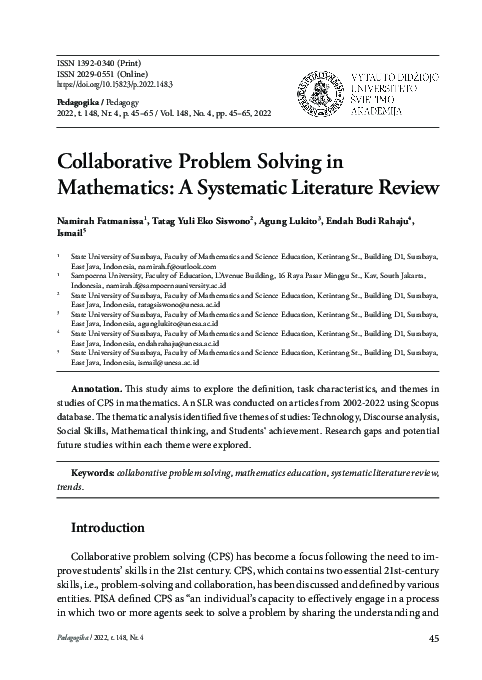 (PDF) Collaborative Problem-Solving in Mathematics: A Systematic ...