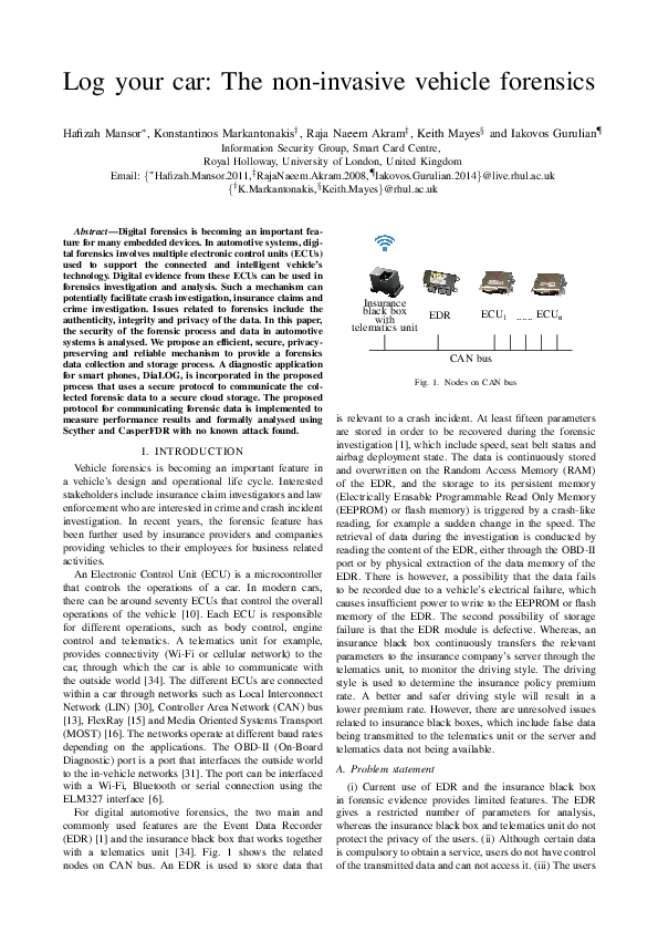 (PDF) Log Your Car: The Non-invasive Vehicle Forensics