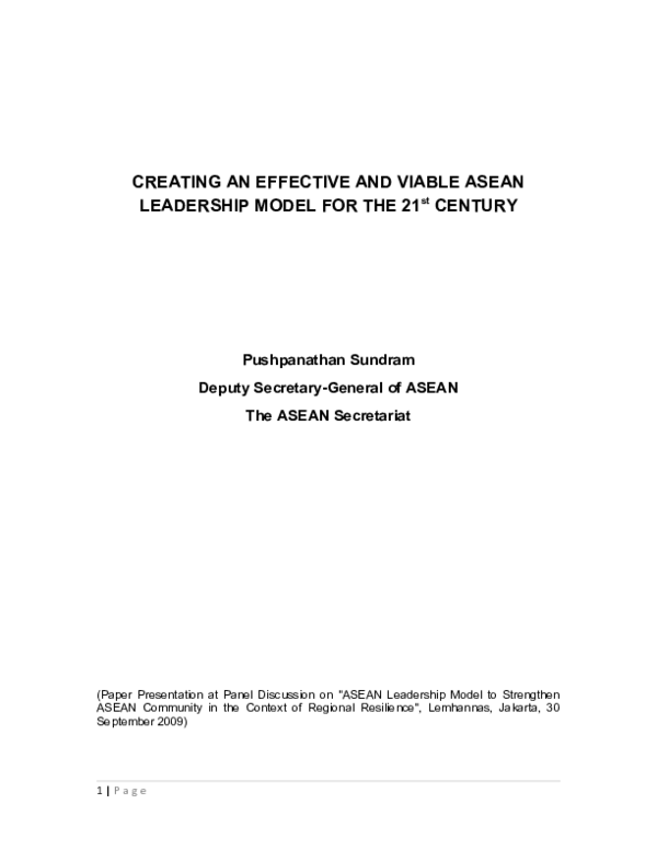 (DOC) CREATING AN EFFECTIVE AND VIABLE ASEAN LEADERSHIP MODEL FOR THE ...
