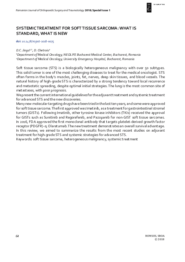 (PDF) Systemic Treatment for Soft Tissue Sarcoma: What is Standard ...