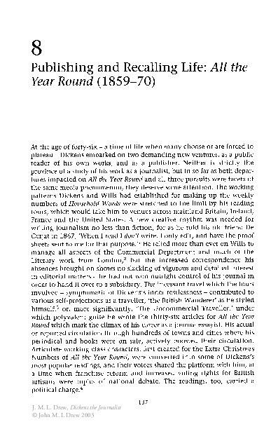 (PDF) Publishing and Recalling Life: All the Year Round (1859–70)