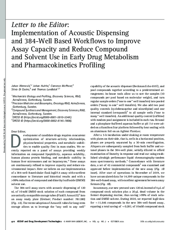 (PDF) Letter to the Editor: Implementation of Acoustic Dispensing and ...