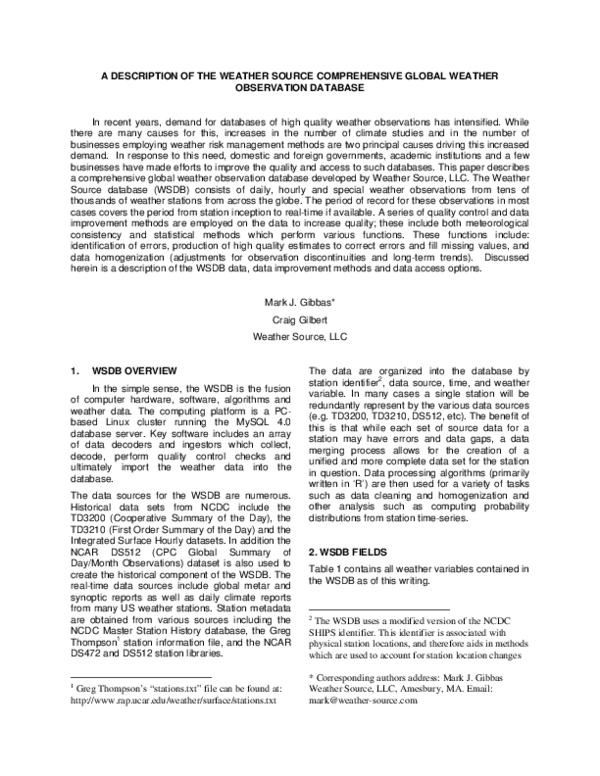 (PDF) A Description of the Weather Source Comprehensive Global Weather ...