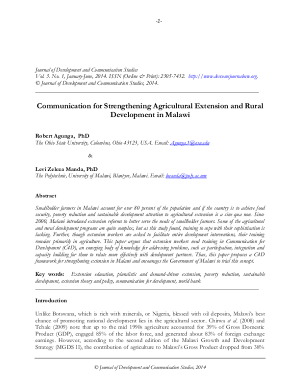 (PDF) Communication for strengthening agricultural extension and rural ...
