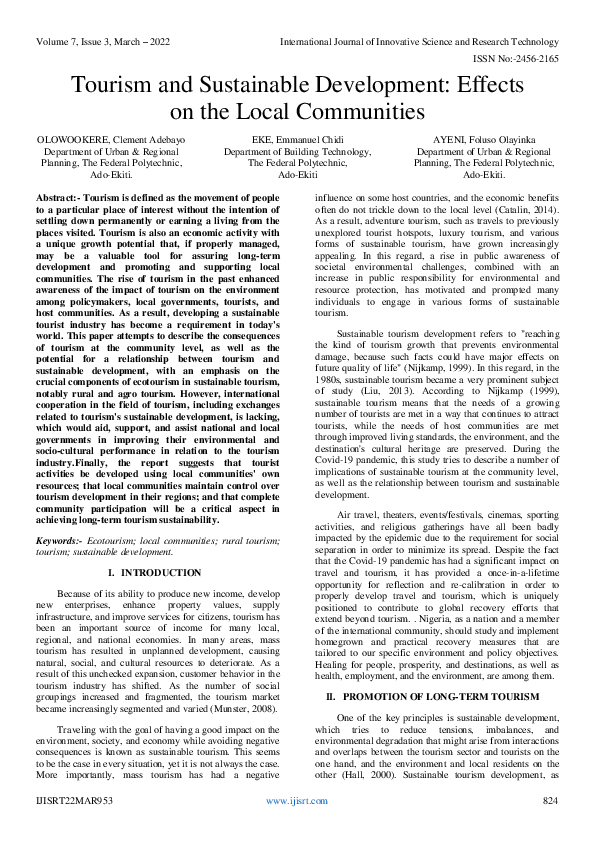 (PDF) Tourism and Sustainable Development: Effects on the Local Communities