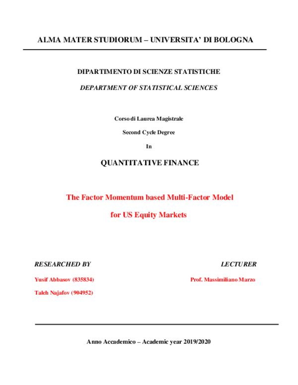 (PDF) The Factor Momentum based Multi-Factor Model for US Equity Markets