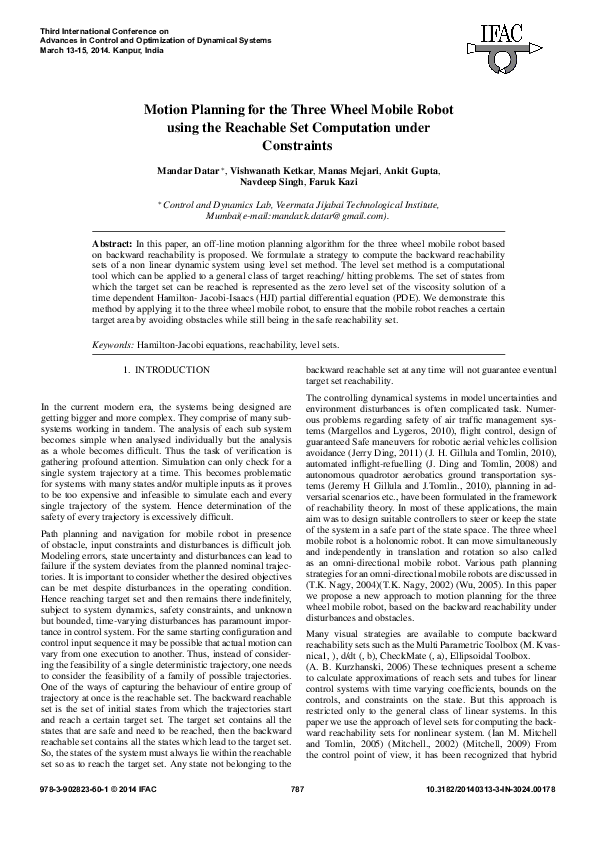(PDF) Motion Planning for the Three Wheel Mobile Robot using the ...
