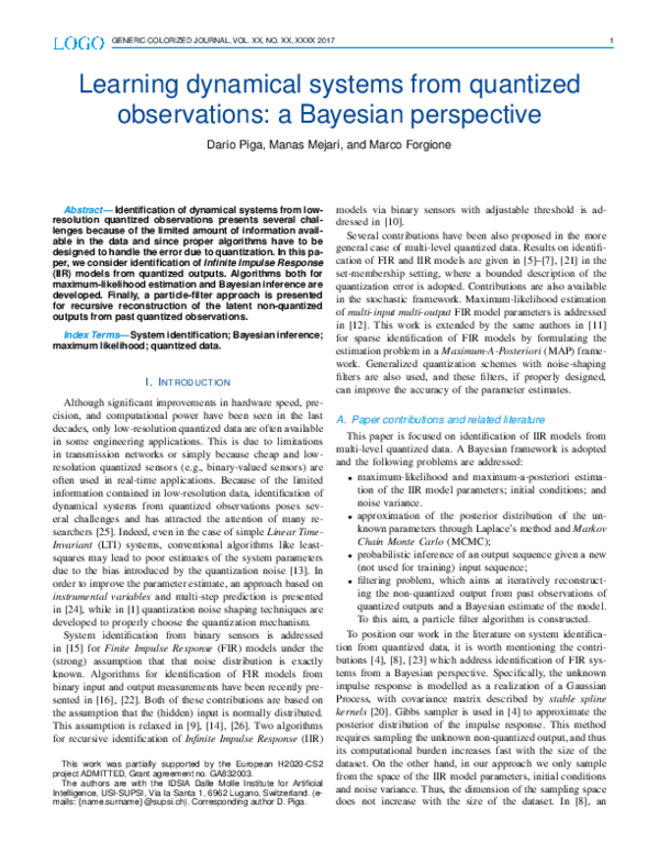 (PDF) Learning Dynamical Systems From Quantized Observations: A ...