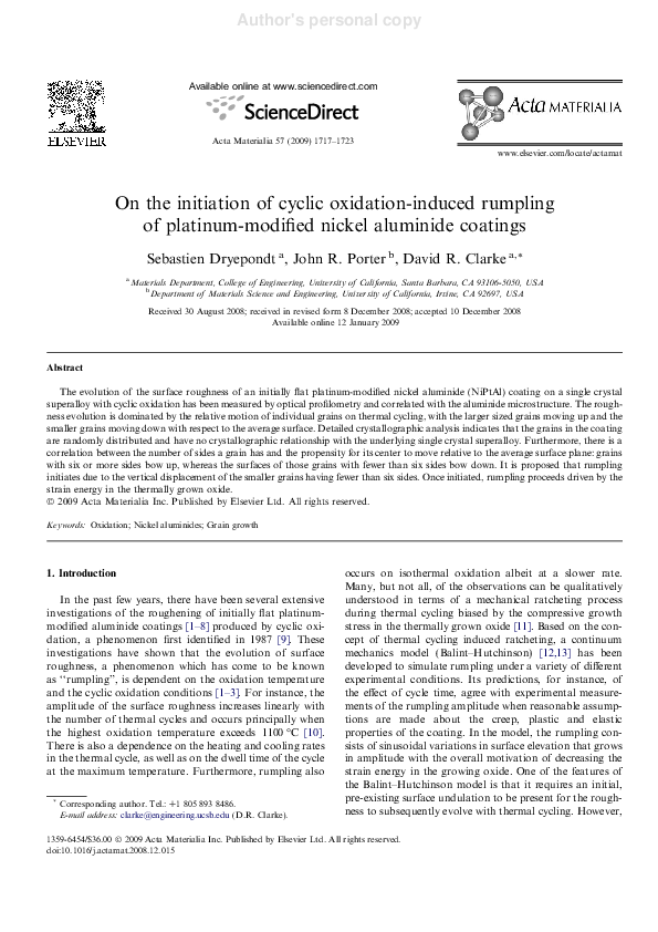 (PDF) On the initiation of cyclic oxidation-induced rumpling of ...