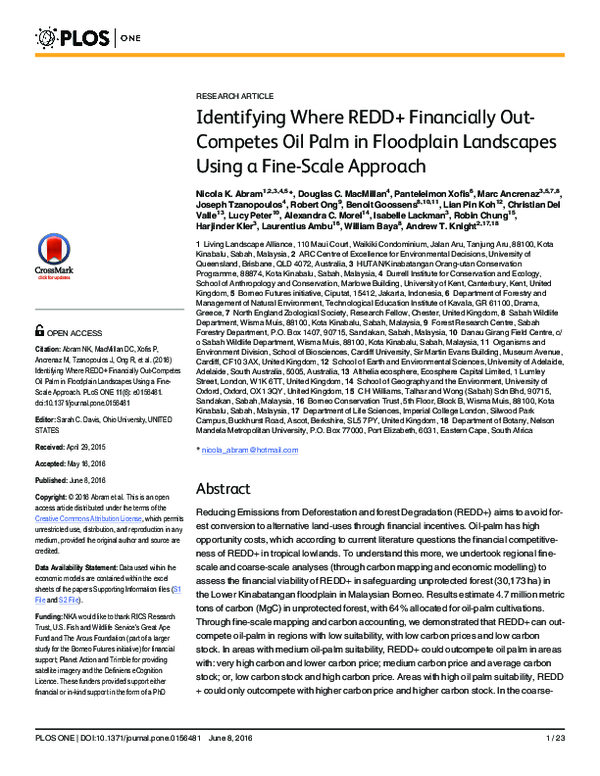 (PDF) Identifying Where REDD+ Financially Out-Competes Oil Palm in ...