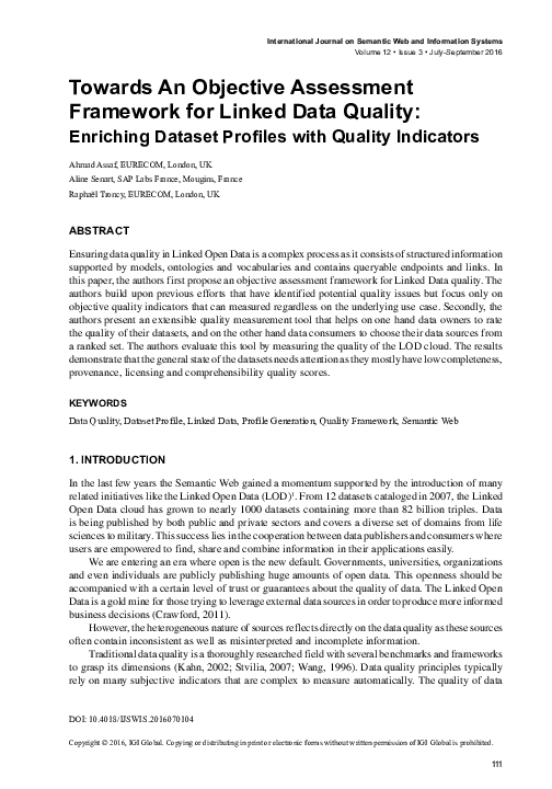 (PDF) Towards An Objective Assessment Framework for Linked Data Quality