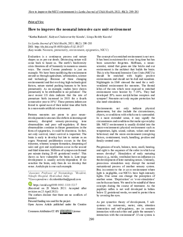 (PDF) How to improve the neonatal intensive care unit environment