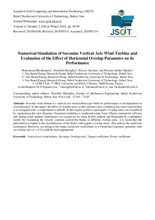 (PDF) Numerical Simulation of Savonius Vertical Axis Wind Turbine and ...