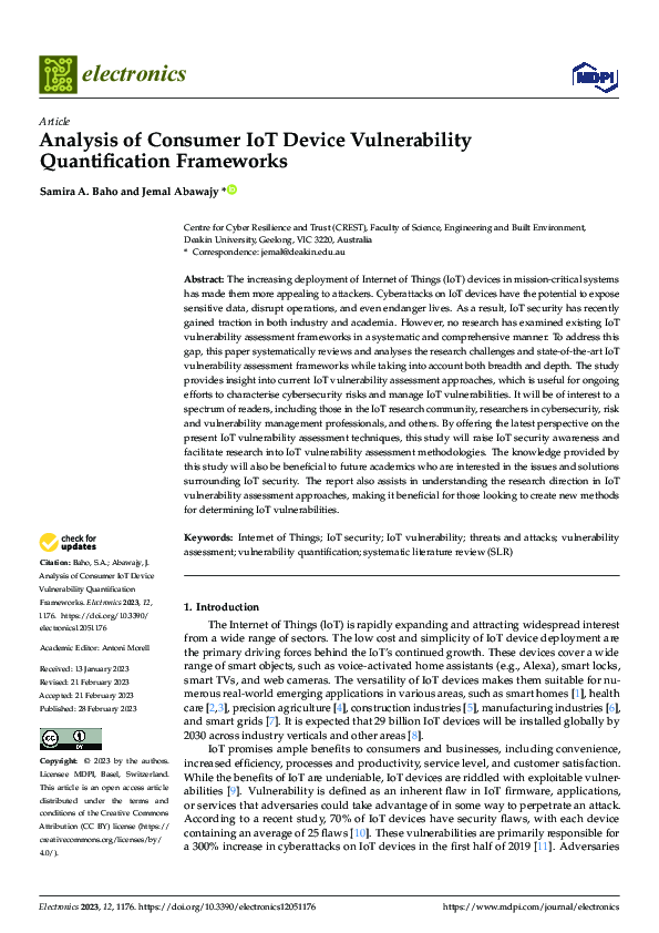 (PDF) Analysis of Consumer IoT Device Vulnerability Quantification ...