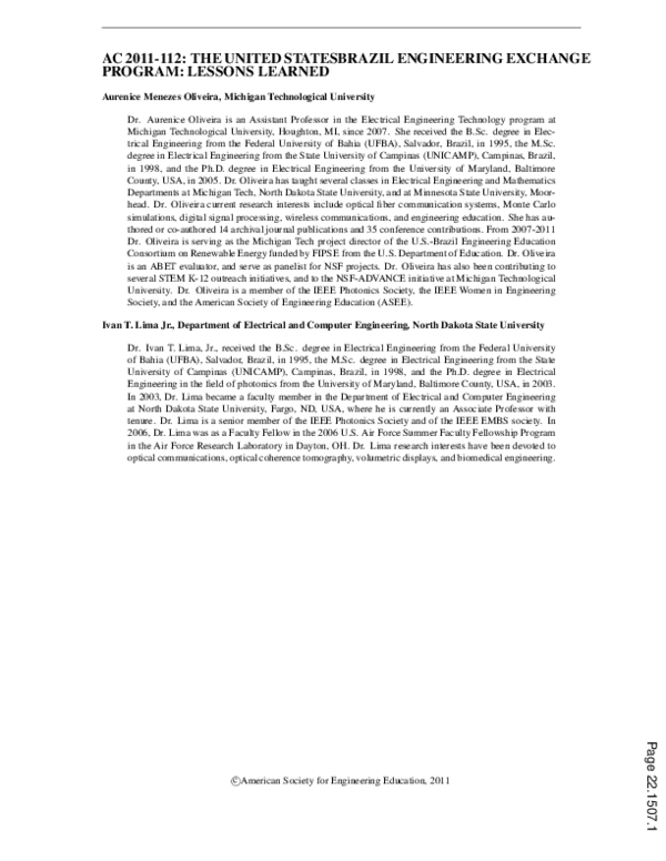 (PDF) The United States-Brazil Engineering Exchange Program: Lessons ...