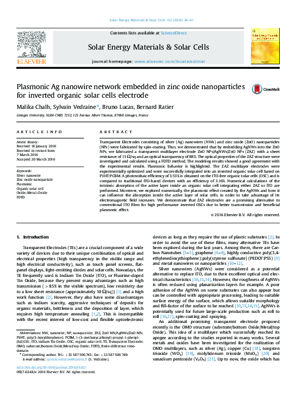 (PDF) Plasmonic Ag nanowire network embedded in zinc oxide ...