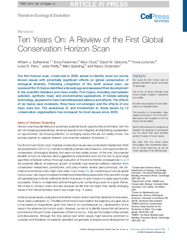 (PDF) Ten Years On: A Review of the First Global Conservation Horizon Scan