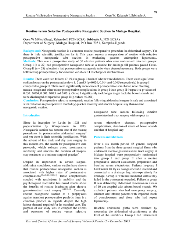 (PDF) Routine versus selective postoperative nasogastric suction in ...