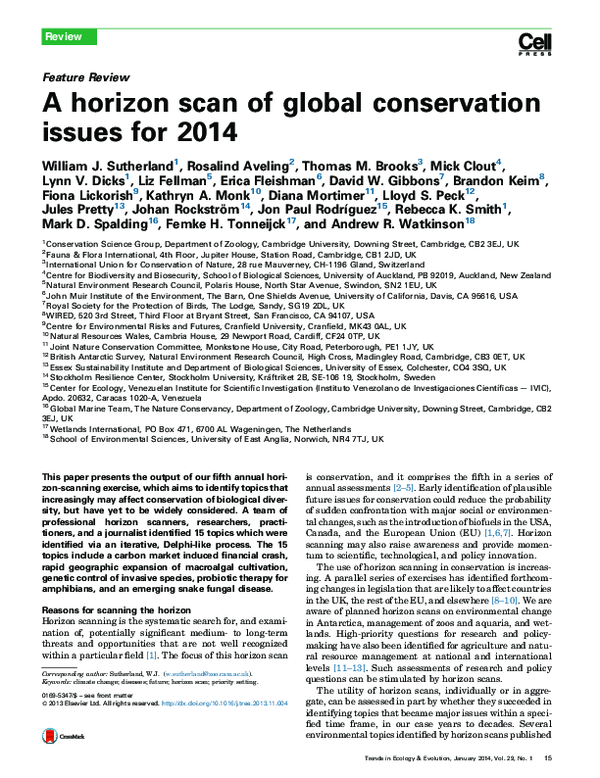 (PDF) A horizon scan of global conservation issues for 2014