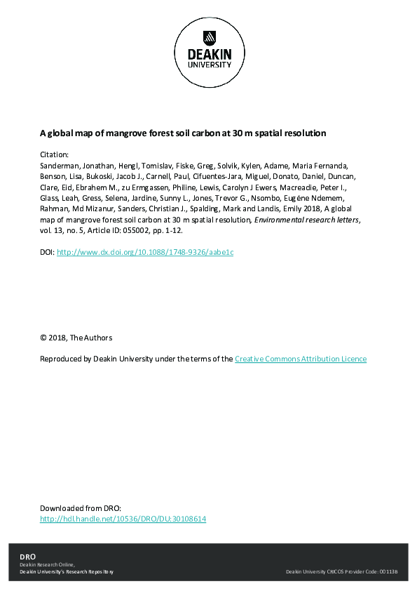 (PDF) A global map of mangrove forest soil carbon at 30 m spatial ...