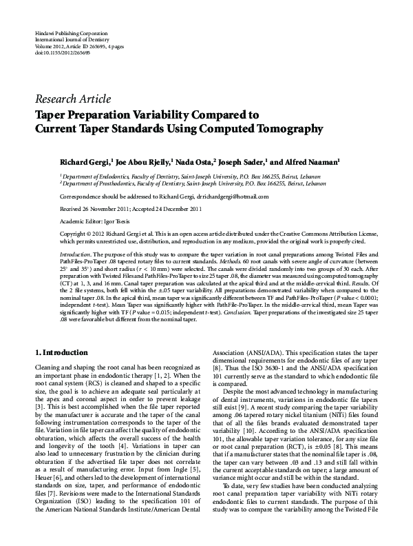 (PDF) Taper Preparation Variability Compared to Current Taper Standards ...