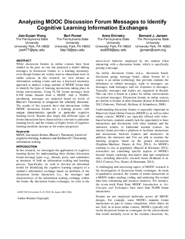(PDF) Analyzing MOOC discussion forum messages to identify cognitive ...