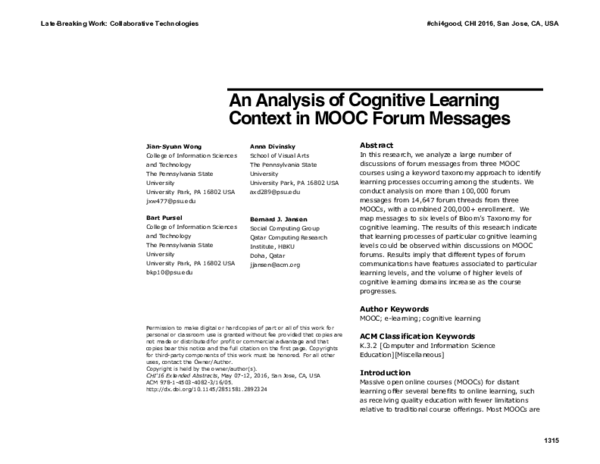 (PDF) An Analysis of Cognitive Learning Context in MOOC Forum Messages