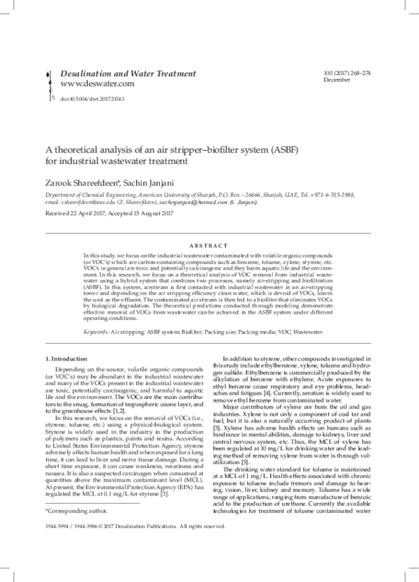 (PDF) A theoretical analysis of an air stripper–biofilter system (ASBF ...