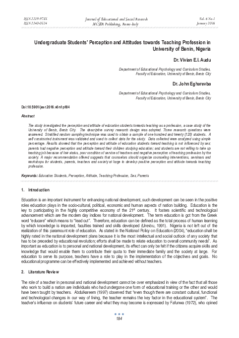 (PDF) Undergraduate Students’ Perception and Attitudes towards Teaching ...