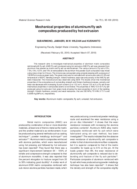 (PDF) Mechanical Properties of Aluminum/fly Ash Composites Produced by ...