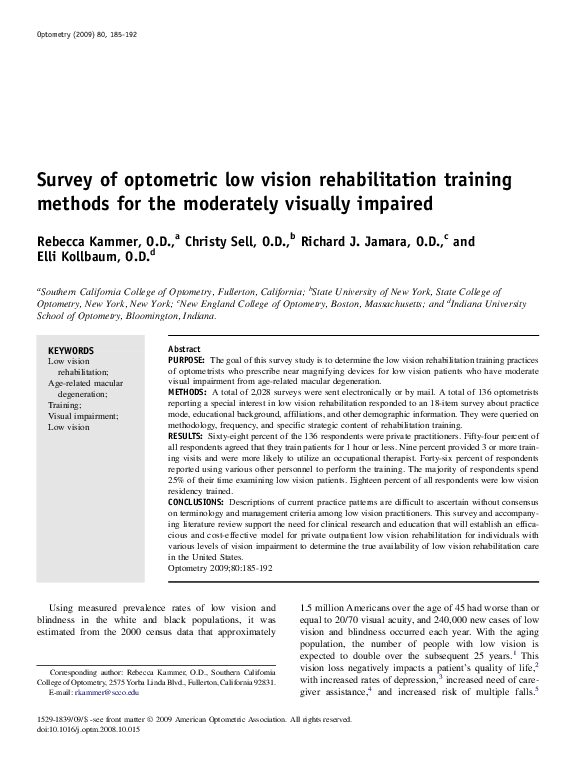 (PDF) Survey of optometric low vision rehabilitation training methods ...