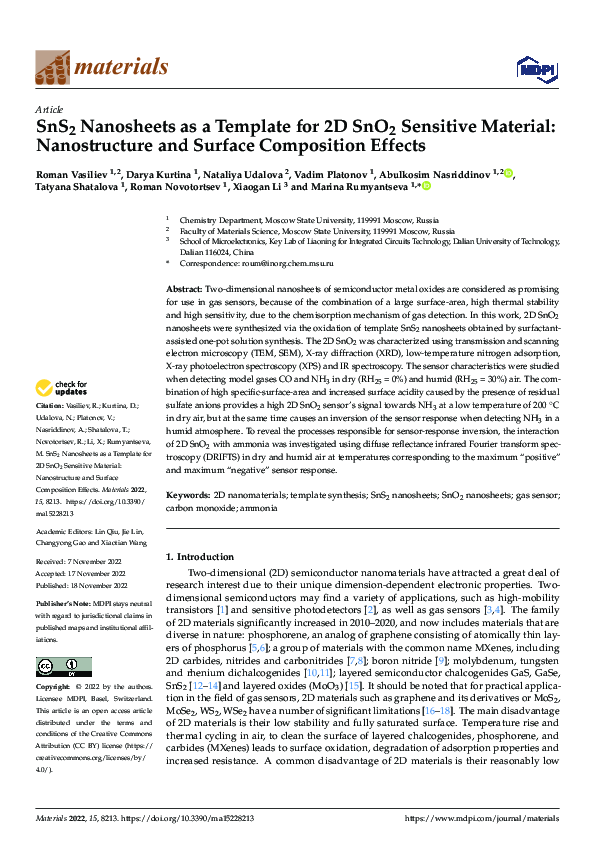(PDF) SnS2 Nanosheets as a Template for 2D SnO2 Sensitive Material ...