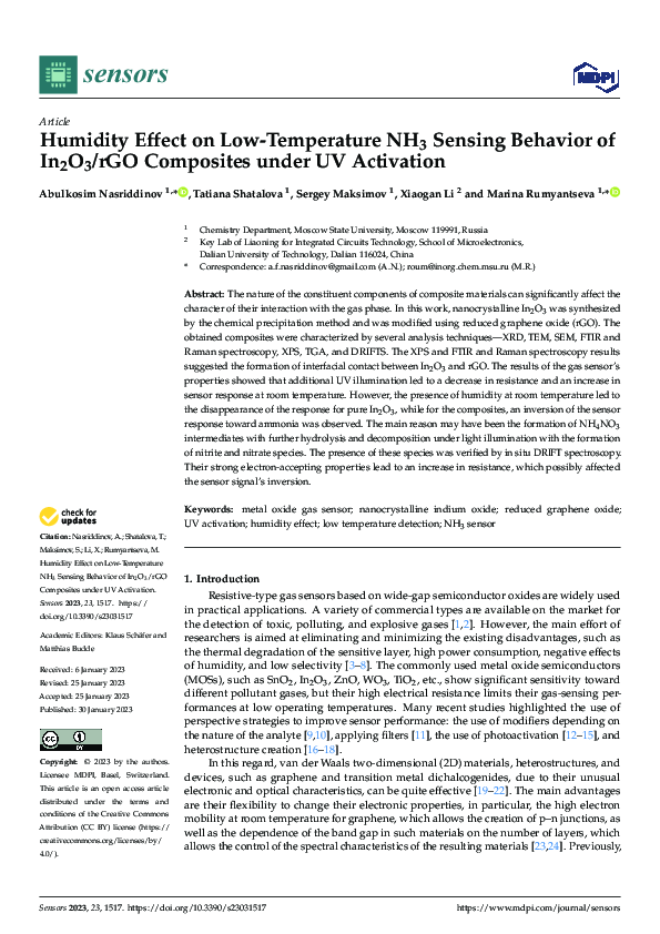 (PDF) Humidity Effect on Low-Temperature NH3 Sensing Behavior of In2O3 ...