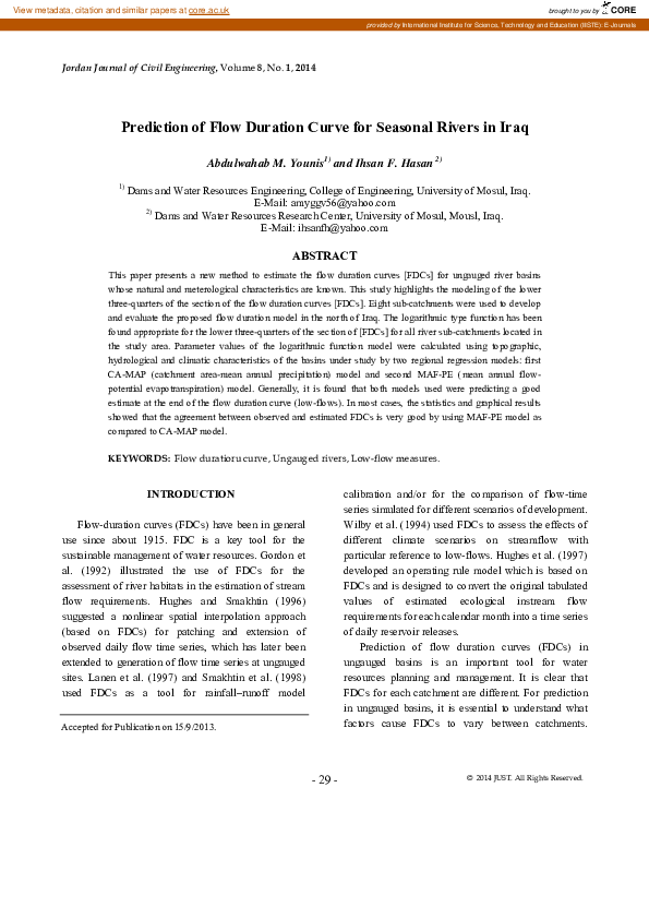 (PDF) Prediction of Flow Duration Curve for Seasonal Rivers in Iraq
