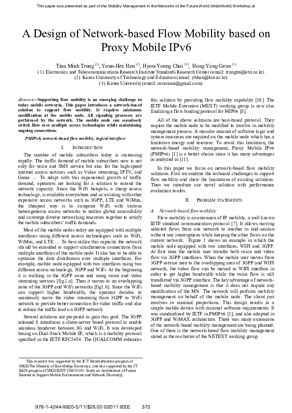 (PDF) A design of network-based flow mobility based on proxy mobile IPv6